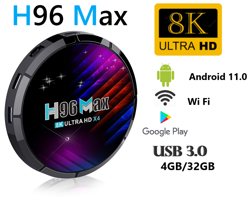 Смарт ТВ приставка Android smart TV box H96 Max 8K 4K ultra HD 4 гб озу 32GB wi fi 5G