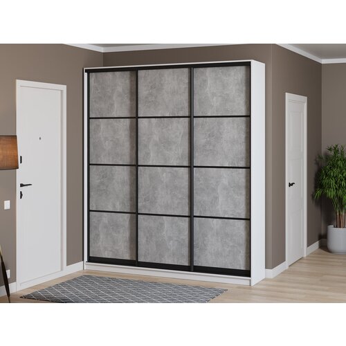 Шкаф купе для одежды Матэрна лофт белый (бетон серый глухой) 200х45х240 см