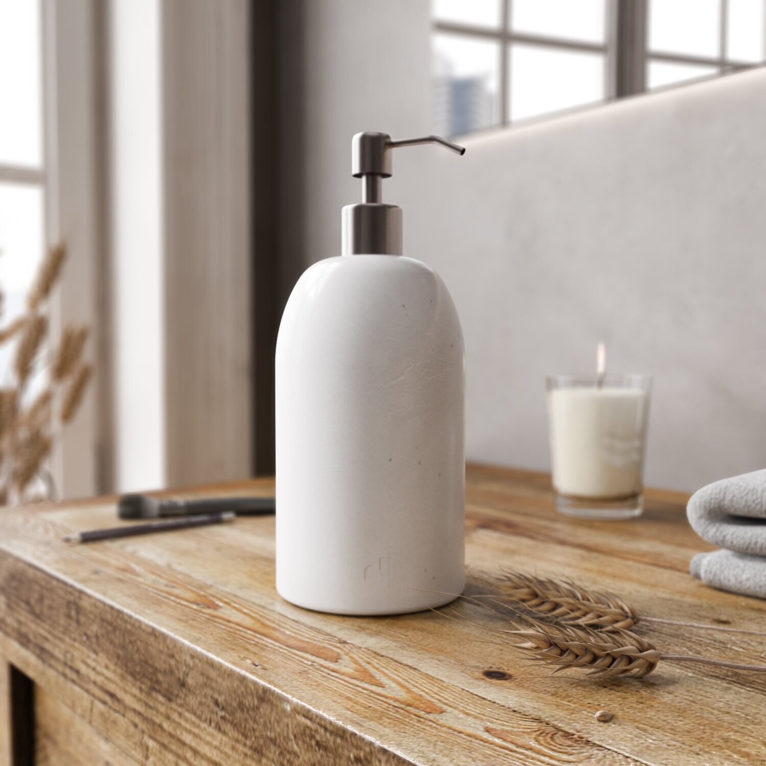 Дозатор для жидкого мыла, моющего средства в ванную и кухню "Bordeaux" арт бетон белый