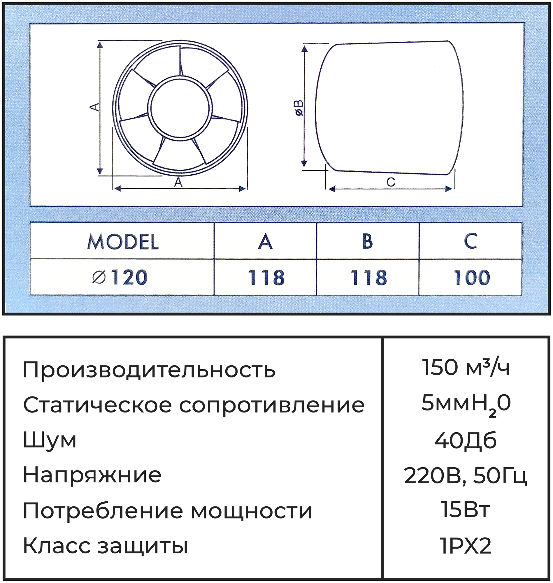 Вентилятор канальный Vector 120К, воздухообмен 150м3/ч 1PX2 15Вт, белый - фотография № 7