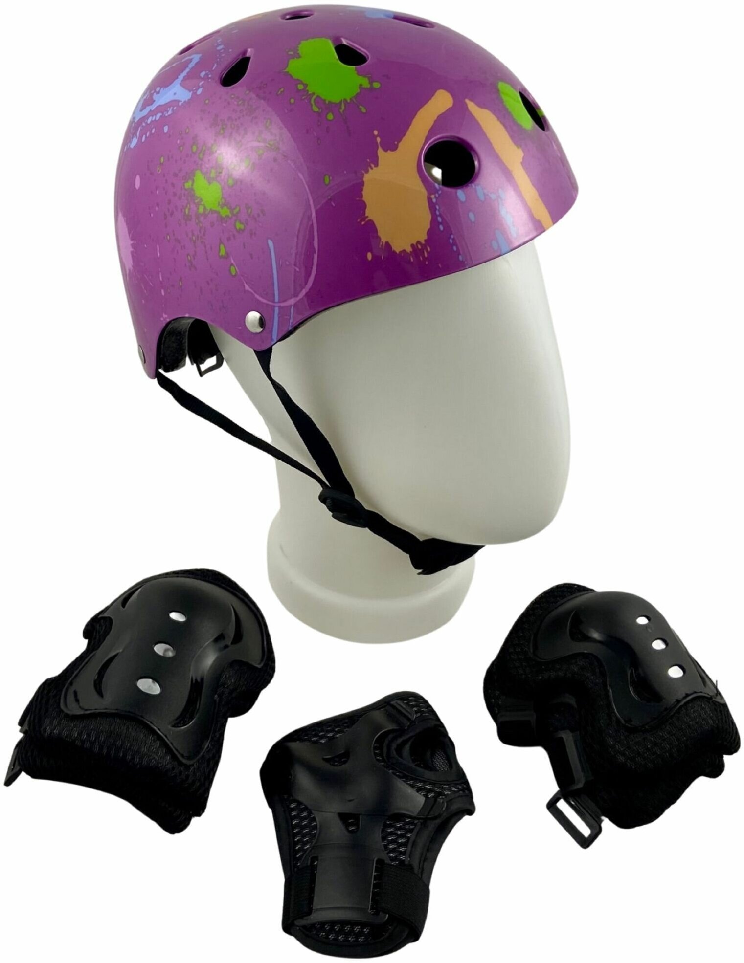 Комплект защиты для катания фиолетовый с черным илизиум спорт шлем наколенники налокотники защита запястья для роликов скейта самоката