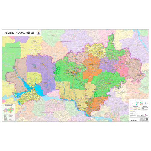 Настенная карта Республики Марий Эл 151 х 96 см, (на самоклеющейся пленке)
