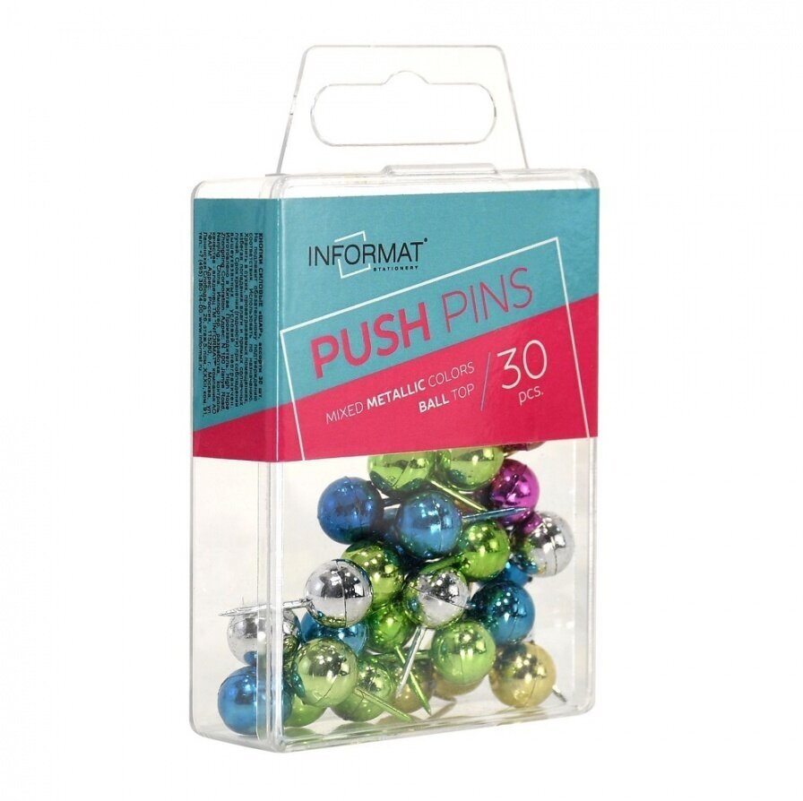 Кнопки силовые inформат, цветные шарики, 30шт, пластиковая упаковка (KKGCM-30P)