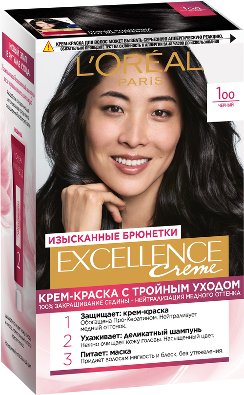 LOreal Paris Excellence стойкая крем-краска для волос, 1.00 Черный