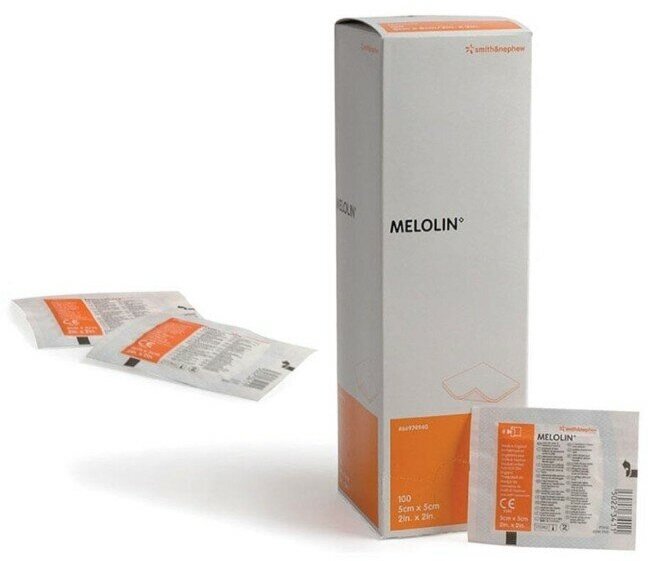Атравматичная абсорбирующая стерильная повязка Melolin 5 см на 5 см, 100 штук, для ожогов и ран