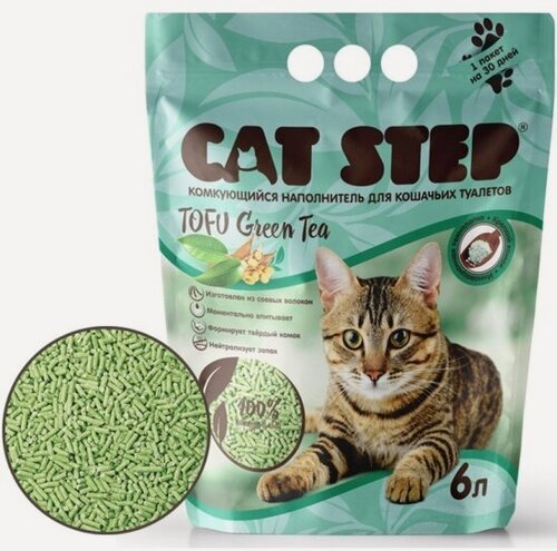 Изображение товара Наполнитель для кошачьих туалетов Cat Step Tofu Green Tea, растительный комкующийся, 6л