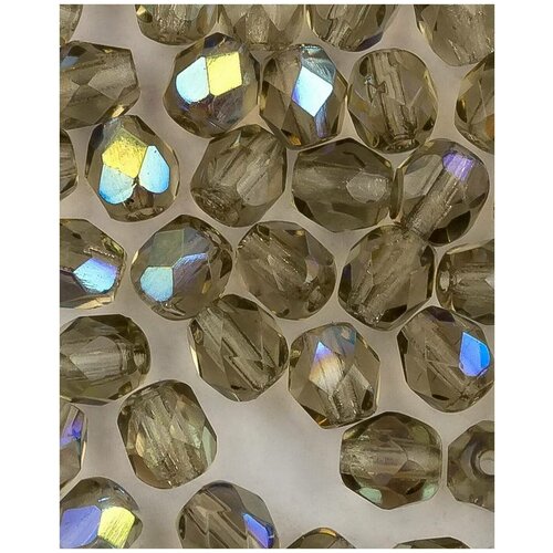 Стеклянные чешские бусины, граненые круглые, Fire polished, 4 мм, цвет Black Diamond AB, 50 шт. (40010-28701*1)