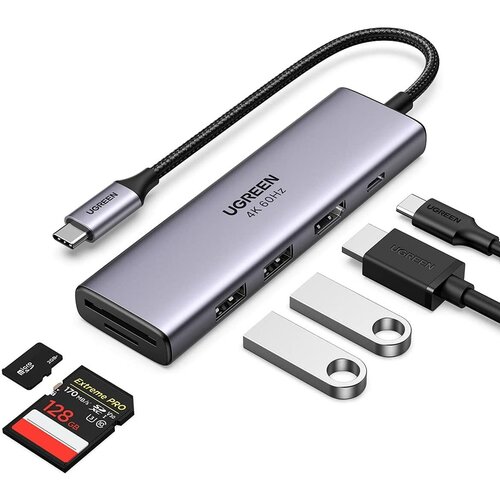 Адаптер UGREEN CM511 (60384) USB-C Multifunction Adapter with PD Charging серый космос usb концентратор ugreen cm475 60554 разъемов 4 10 см серый