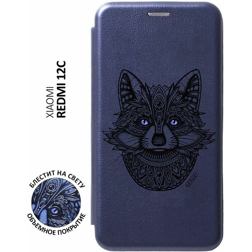 Чехол-книжка на Xiaomi Redmi 12C, Сяоми Редми 12С с 3D принтом Grand Raccoon синий чехол книжка на xiaomi redmi 12c сяоми редми 12с с 3d принтом grand bull черный