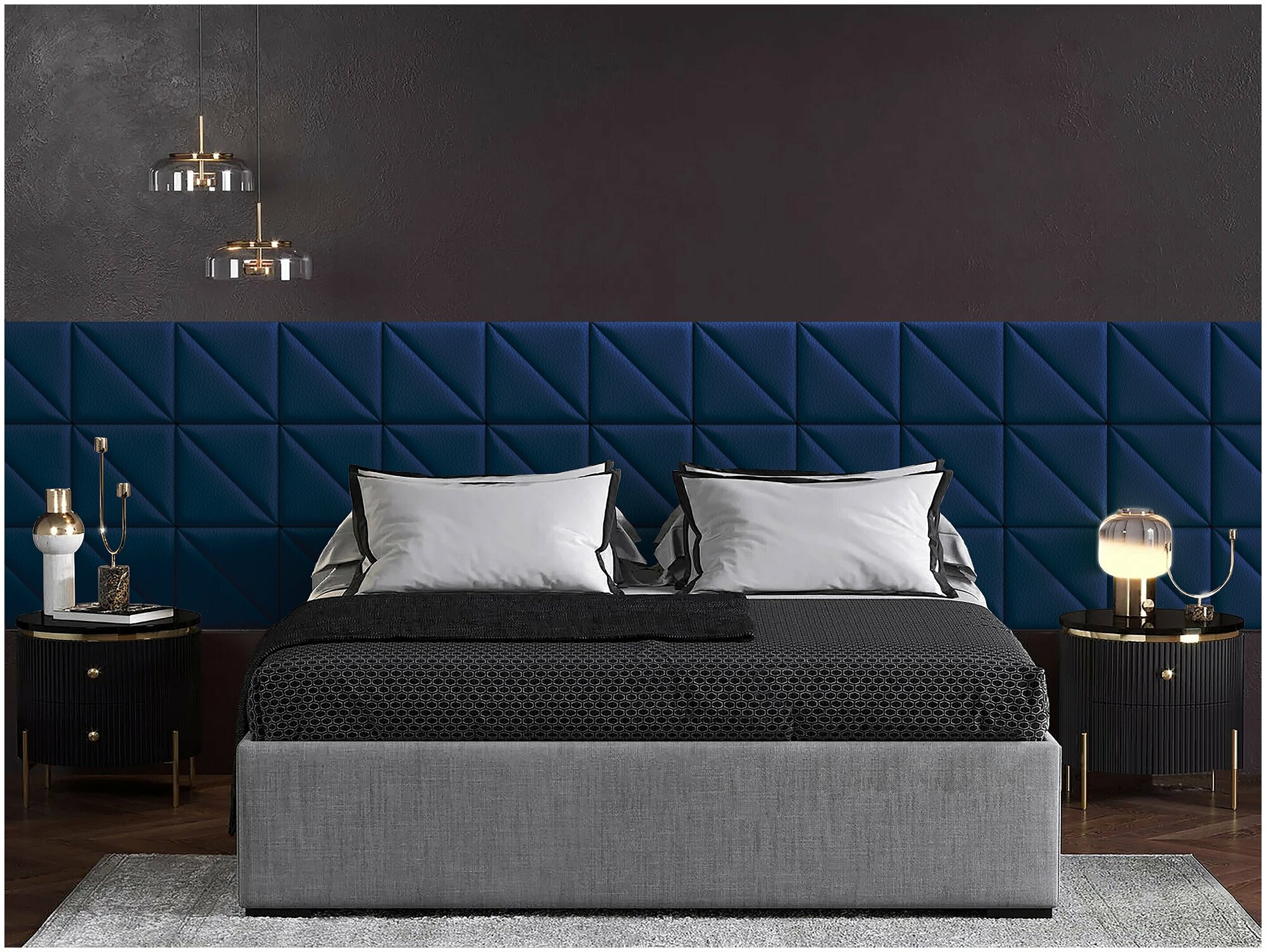 Мягкое изголовье кровати Eco Leather Blue 30х30TPL см 2 шт. - фотография № 2