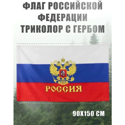 Флаг России большой с гербом РФ, карман для флагштока (древка), 150х90 см, AXLER