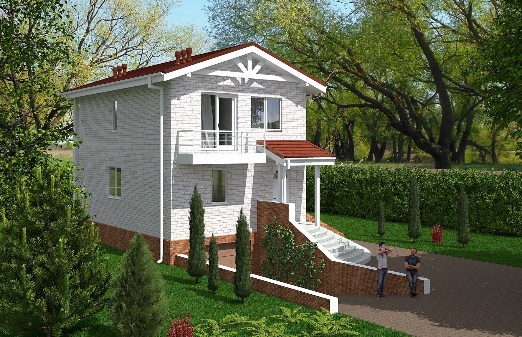 Проект двухэтажного дома с подвалом и гаражом (145 м2, 7м x 19м) Rg5528