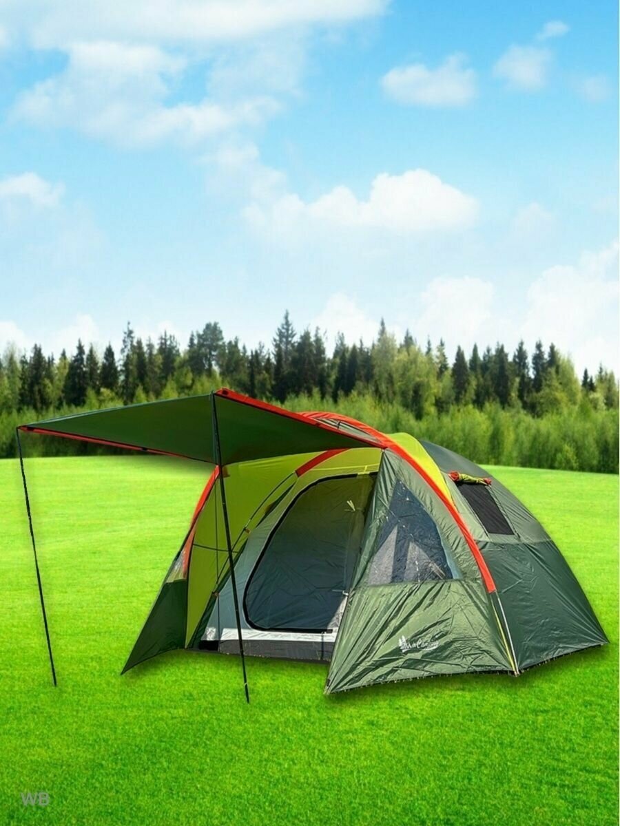 Четырехместная кемпинговая двухслойная палатка MirCamping 1004-4 туристическая с навесом и тамбуром