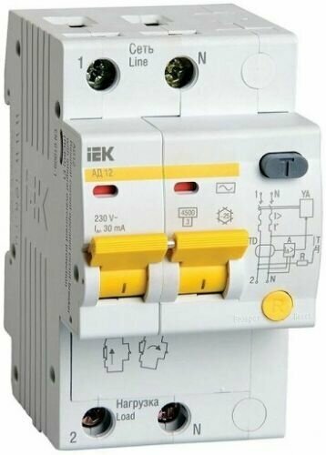 Автоматический выключатель дифф. тока (АВДТ) IEK MAD10-2-016-C-030 АД12 2Р 16А 30мА