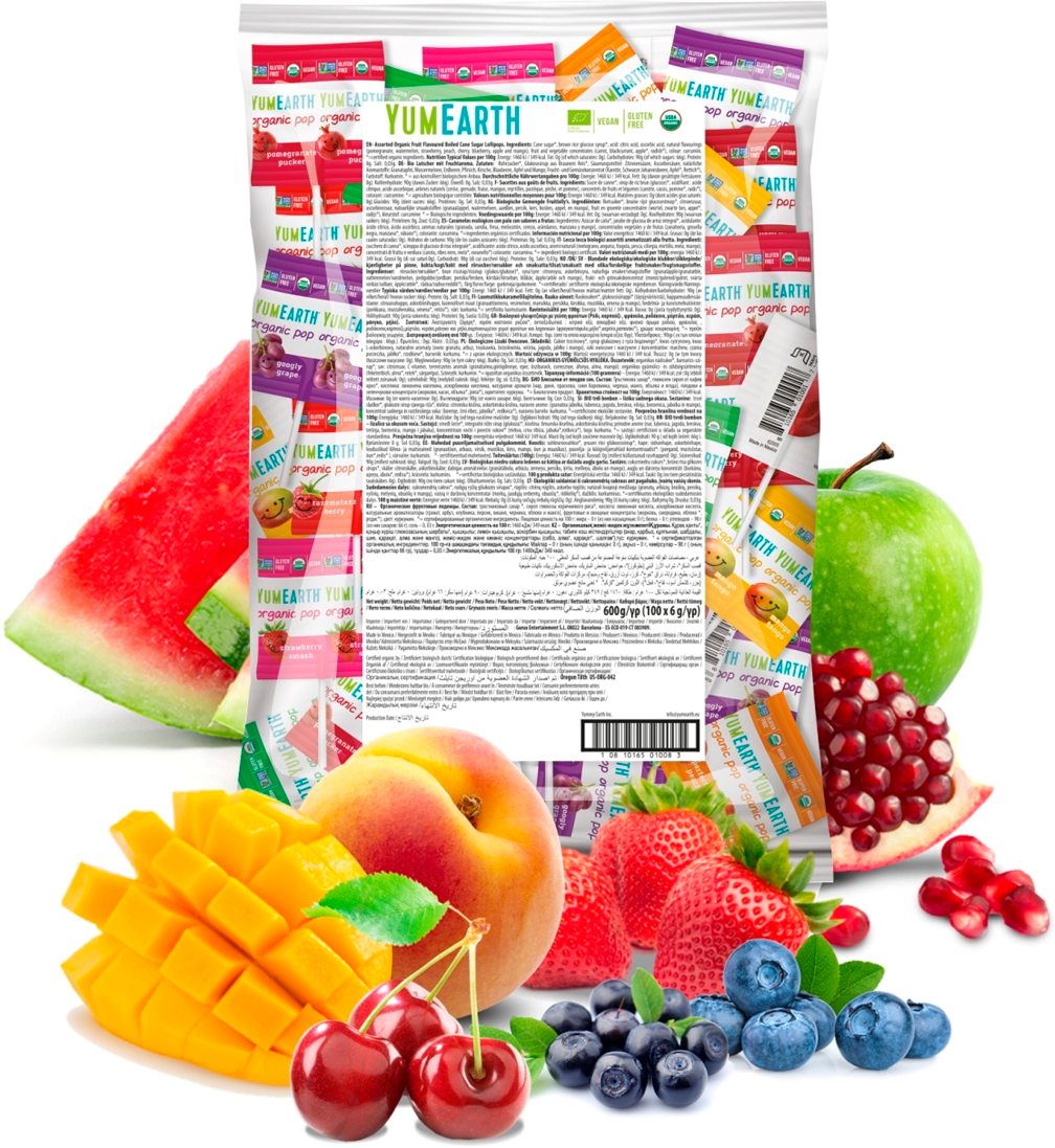 Органические леденцы на палочке YumEarth Organic Fruit Pops, Ассорти, 8 фруктовых вкусов, 100 леденцов - фотография № 3