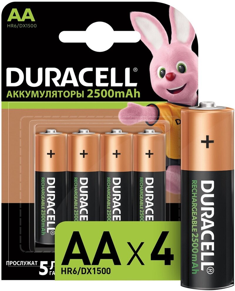 Аккумулятор Duracell (AA-HR6/DX1500-4BL), АА, 2500, 4шт блистер