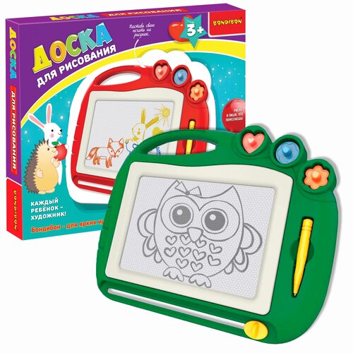 Доска для рисования детская Bondibon планшет со стилусом и 3 печатями, зеленый / Подарок ребенку