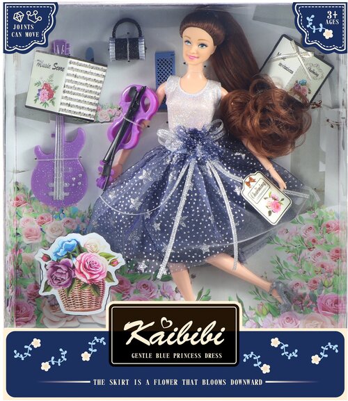 Кукла Kaibibi 30 см Вечерний раут с музыкальными инструментами/Кукла в пышном нарядном платье, 3 предмета
