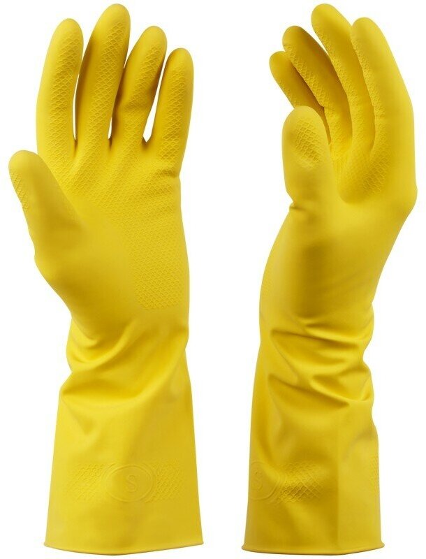 Перчатки хозяйственные резиновые, 3 пары, размер S, цвет желтый - фотография № 3