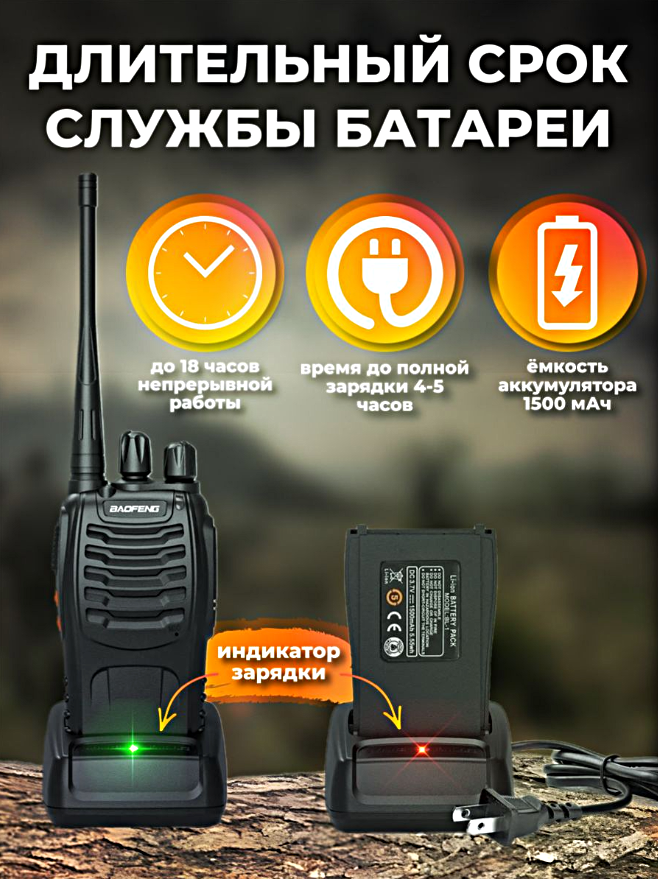 Рация BF-888S Портативная радиостанция Комплект раций с гарнитурой 2 для работы охоты рыбалки Черный
