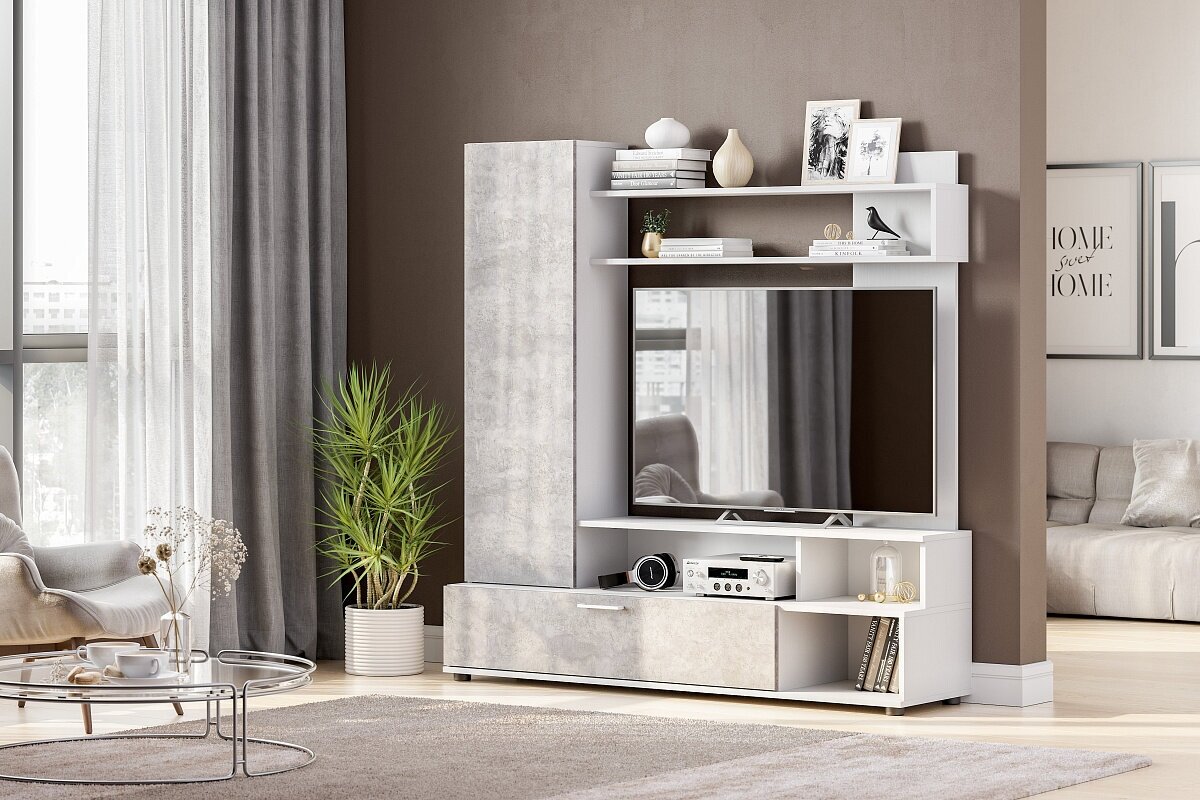 фото Гостиная МГС-9 Белый/Цемент светлый