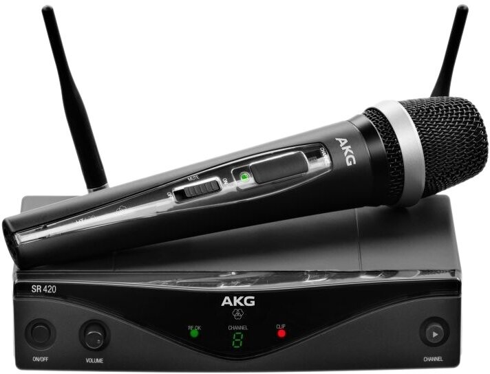 AKG WMS420 Vocal Set Band A вокальная радиосистема с приёмником SR420, ручной передатчик HT420 с динамическим капсюлем D5, в комплекте адаптер, 1 батарейка AA, держатель микрофона