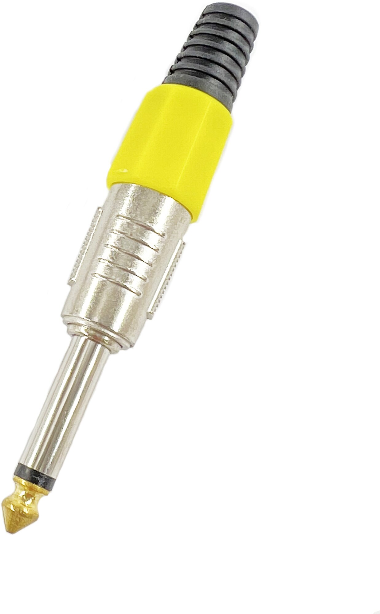 Разъем аудио 6.35мм штекер моно металл цанга "позолоченный носик" на кабель желтый