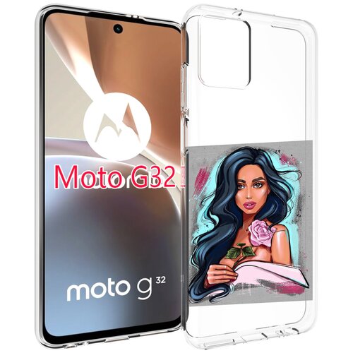 Чехол MyPads Девушка-с-розовой-розочкой женский для Motorola Moto G32 задняя-панель-накладка-бампер чехол mypads девушка с повязкой женский для motorola moto g32 задняя панель накладка бампер