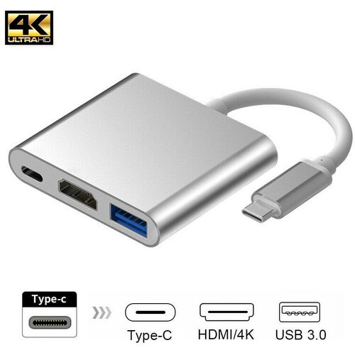 ORIENT Кабель-переходник Type-C->HDMI + Type-C + USB3.0 ORIENT C028, серебристый (ret)