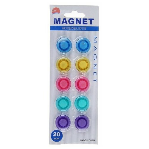 Набор магнитов для доски, 10 шт., d-2 см, прозрачные, на блистере, микс