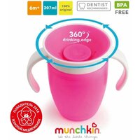 Munchkin поильник-непроливайка MIRACLE® 360° с ручками Розовый 207мл. 6+