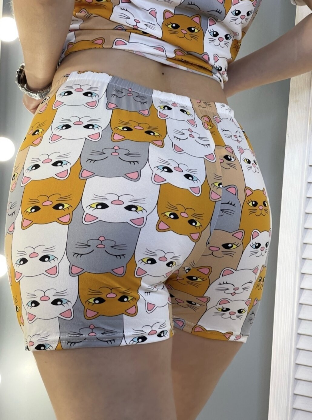 Пижама женская с шортами домашний костюм кошки - фотография № 5