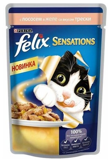 Влажный корм Felix® Sensations® для взрослых кошек, с лососем в желе с добавлением трески, 26шт. По 85 г. - фотография № 10