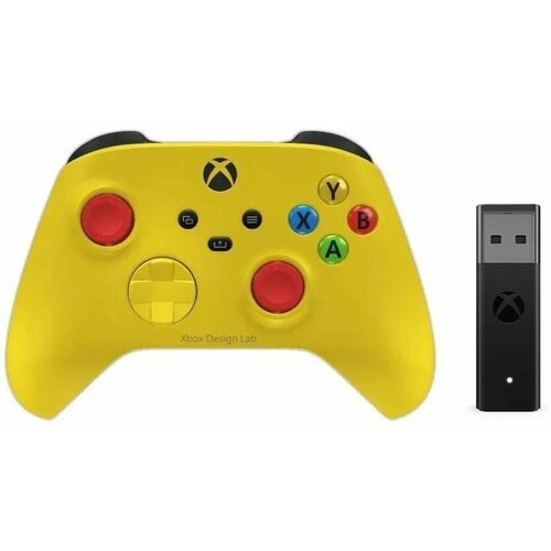 Геймпад Microsoft беспроводной Series S / X / Xbox One S / X Design Lab желтый 4 ревизия + Беспроводной адаптер - ресивер для ПК