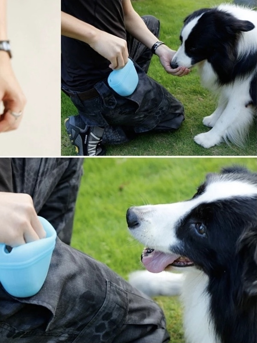 Сумка для лакомств силиконовая голубая для собак - фотография № 6