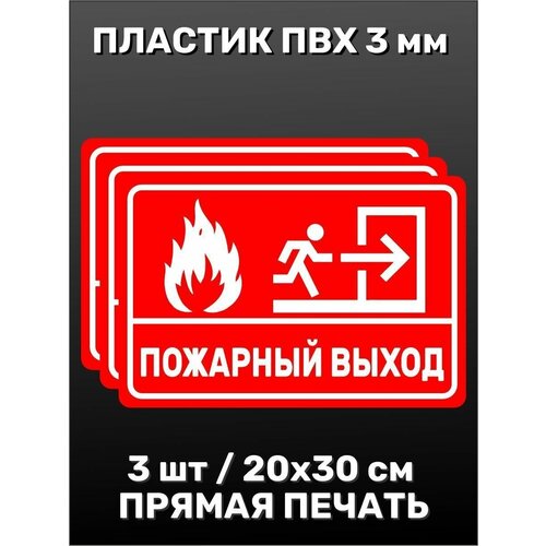 Информационная табличка на дверь - Пожарный выход 20х30 см 3шт табличка информационная на дверь выход со значком 30х10 см