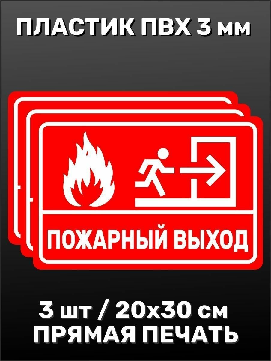 Информационная табличка на дверь - Пожарный выход 20х30 см 3шт