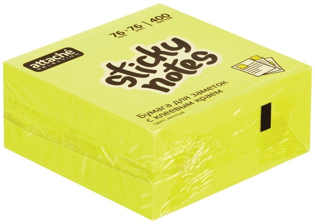 Блок-кубик Attache Selection, куб, 76х76 мм, желтый неон, 400 листов