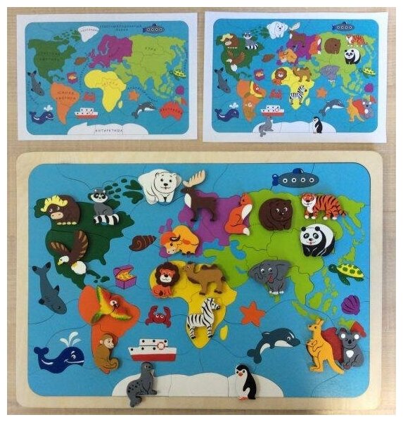 Крона (игрушки) Мозаика-вкладыш Карта мира, 82 детали