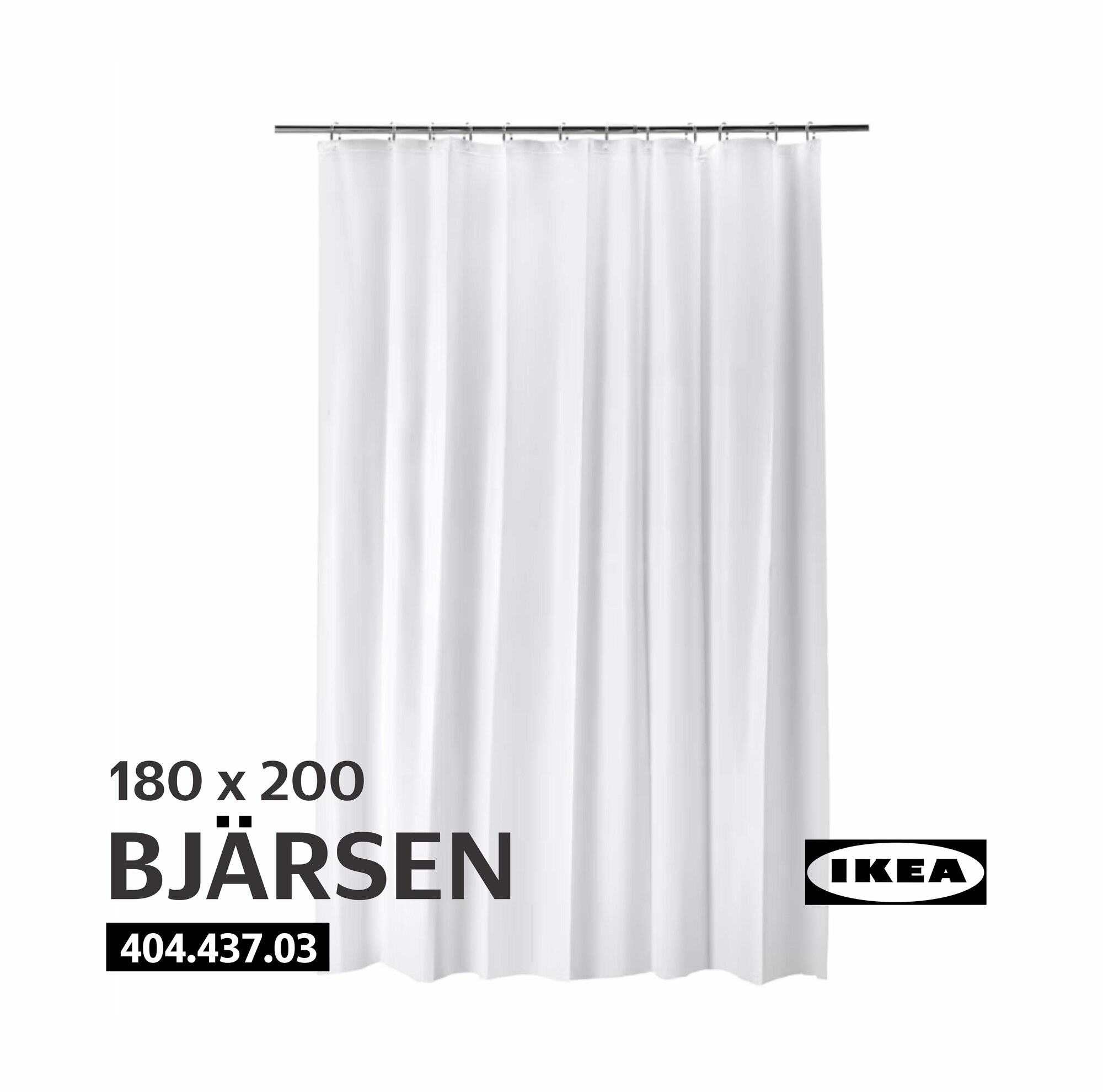 Штора для ванной Икеа бьярсен BJARSEN IKEA 180x200 см, белый - фотография № 1