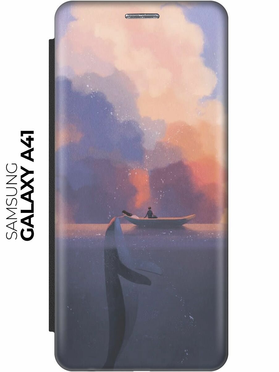 Чехол-книжка Кит и облака на Samsung Galaxy A41 / Самсунг А41 черный