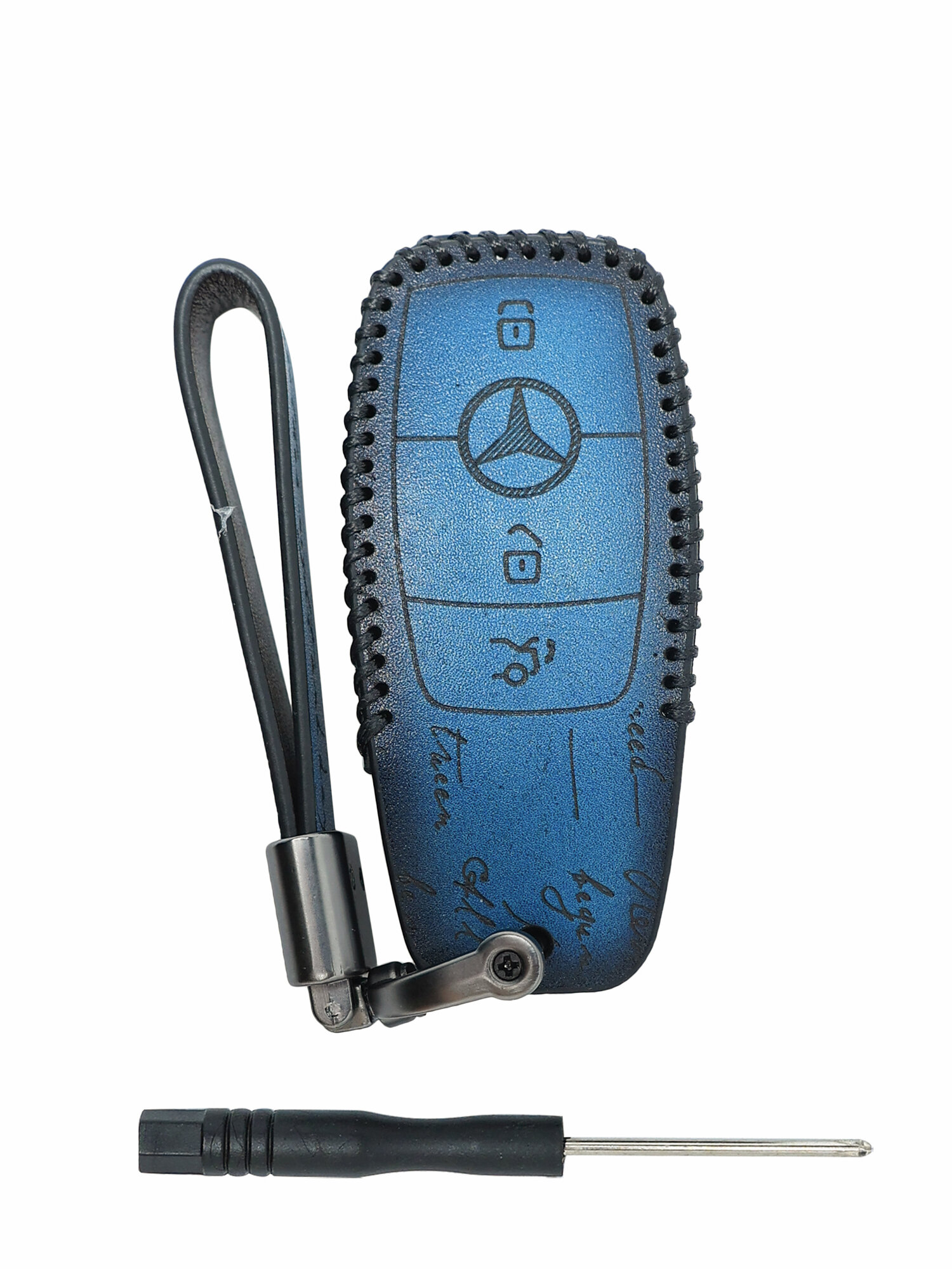 Чехол для автомобильного ключа Mercedes (Мерседес) Цвет Синий Нить Черная