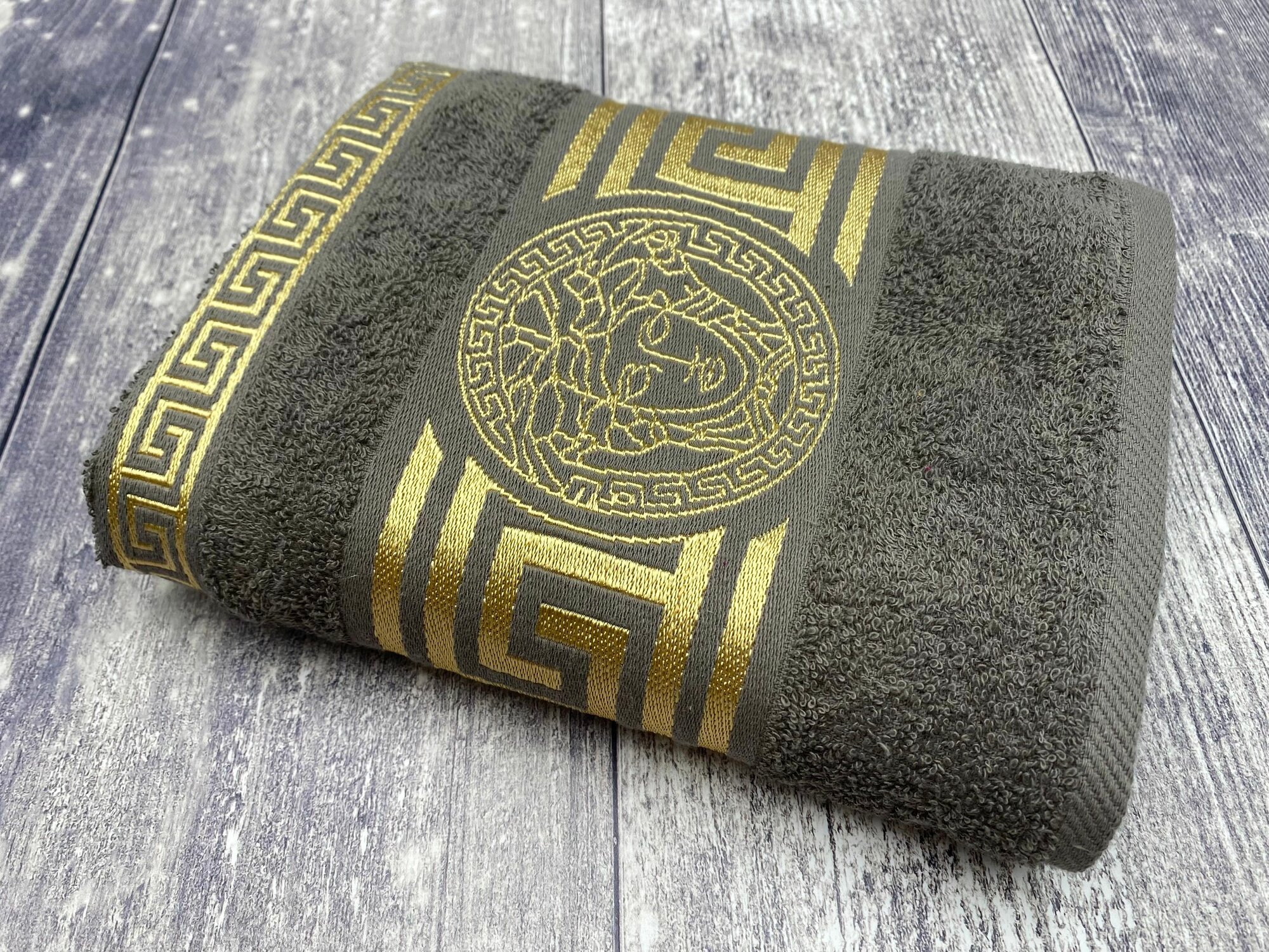 Полотенце махровое ручное в подарок Андрия Темно-Серое 50*90 см