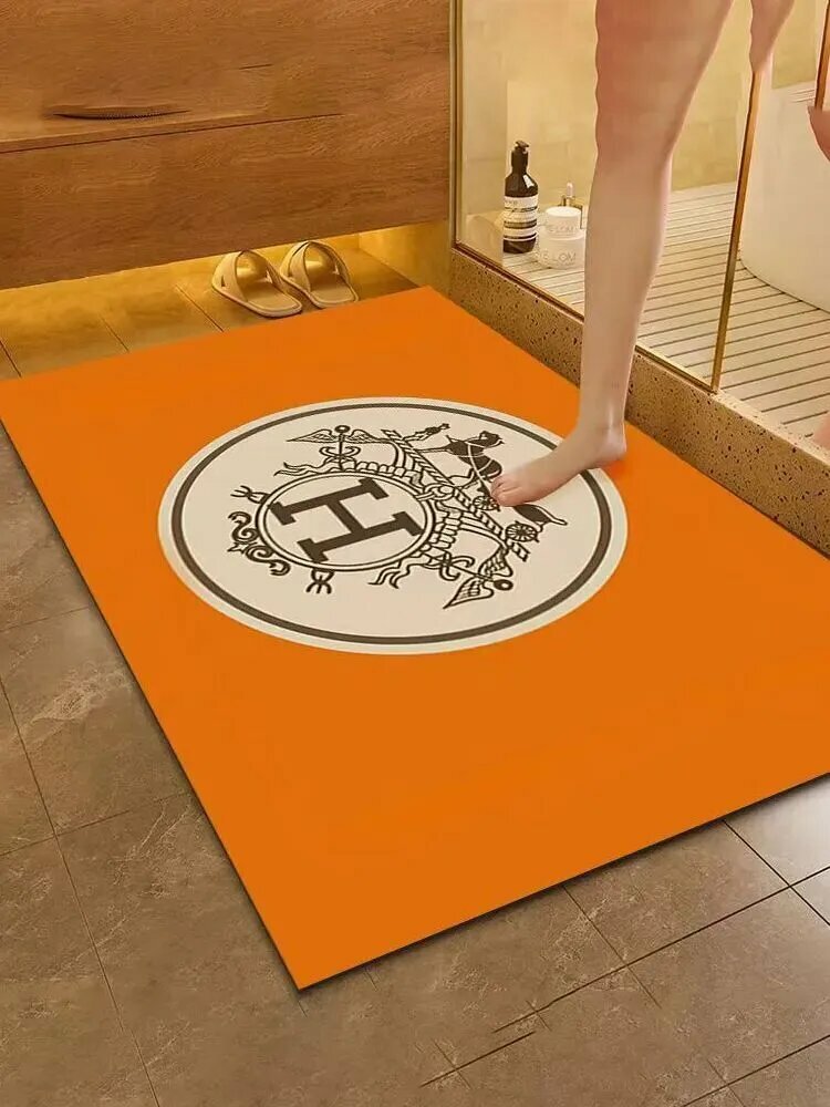 Коврик для ванной Hermes нескользящий оранжевый бежевый водоросли/каучук 80х50 см