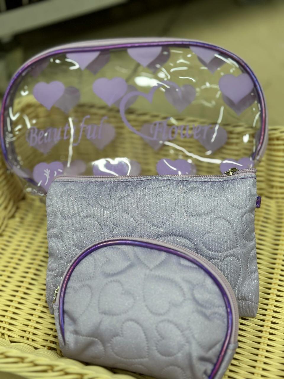 Комплект косметичек ширина: 5 см., высота: 10 см., длина: 15 см., , фиолетовый — фото 1