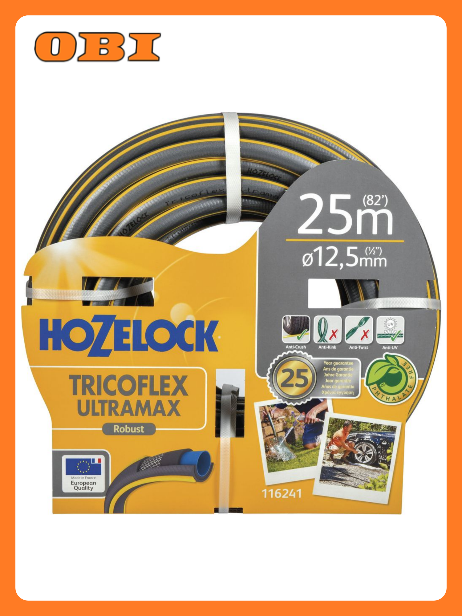 Шланг HOZELOCK Ultramax Tricoflex ПВХ 25м 12.5мм 5-слойный серый