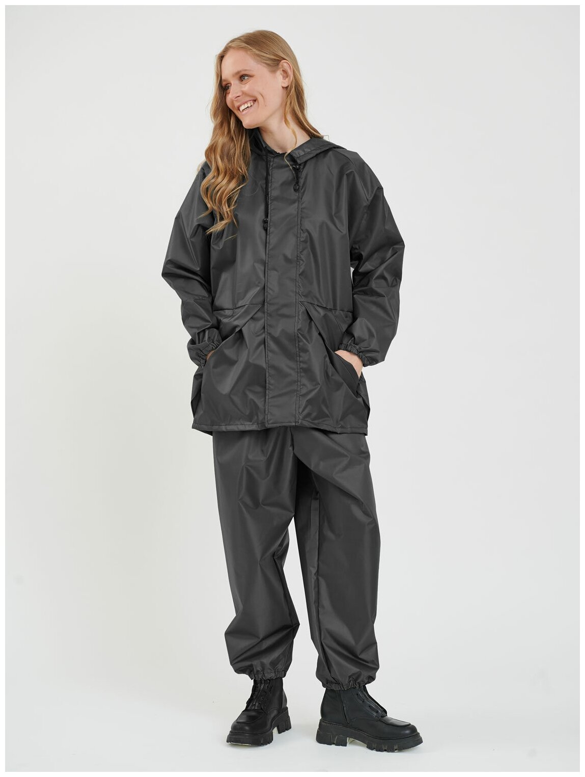 Дождевик женский пончо накидка непромокаемый костюм KATRAN циклон (Оксфорд, темно-серый), Размер: 52-54