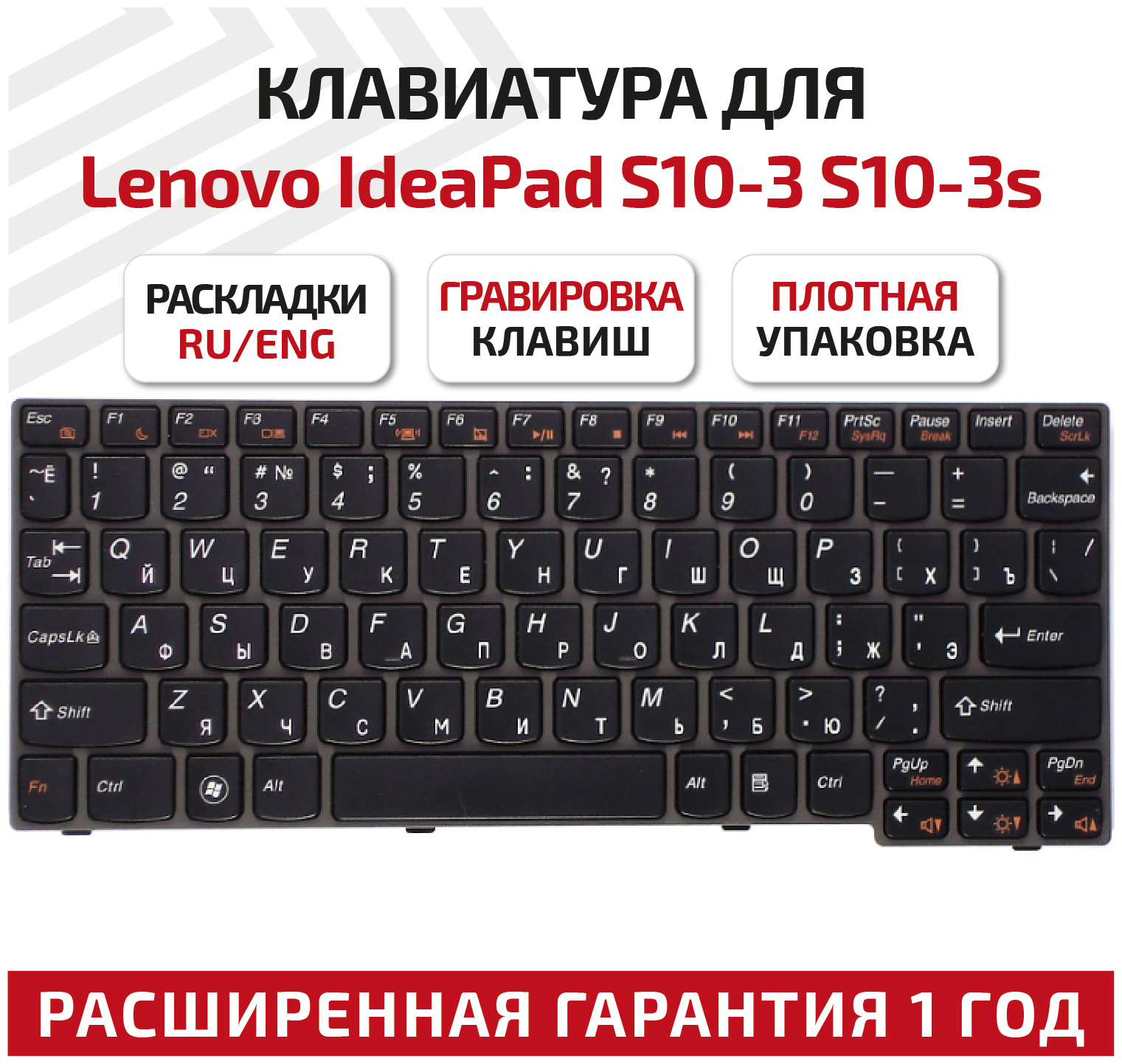 Клавиатура (keyboard) 42T4224 для ноутбука Lenovo IdeaPad S10-2 S10-3C S11 Series русская раскладка черная