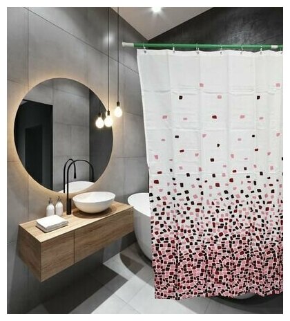 Штора для ванной комнаты 180х180 фотопринт Polyester 61094 с кольцами Мозайка (П183) SANTREK HOME