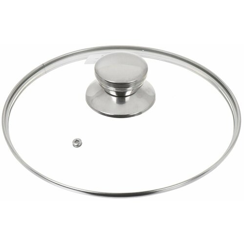 Крышка для посуды стекло, 22 см, Daniks, металлический обод, кнопка нержавеющая сталь, Д5722